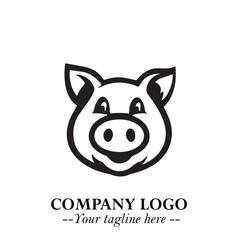 Head of Pig Logo Symbol in Black on the White Background with Simple Modern Animal Design