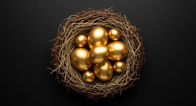 Golden eggs in a nest investment, wealth, and retirement planning concept