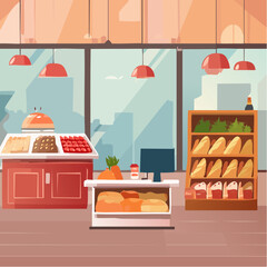 Interior of a delicatessen  - 2D vector in cartoon animation style