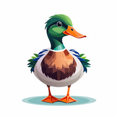 2D animation style duck isolated on white