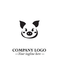 Head of Pig Logo Symbol in Black on the White Background with Simple Modern Animal Design