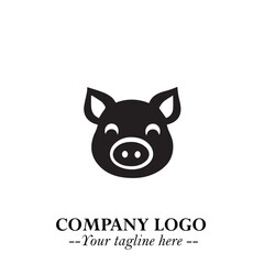 Head of Pig Logo Symbol in Black on the White Background with Simple Modern Animal Design