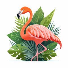 2D animation style flamingo isolated on white