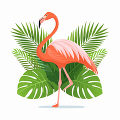 2D animation style flamingo isolated on white