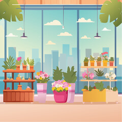 Interior of a plant and flower shop - 2D vector in cartoon animation style