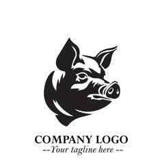 Head of Pig Logo Symbol in Black on the White Background with Simple Modern Animal Design