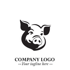 Head of Pig Logo Symbol in Black on the White Background with Simple Modern Animal Design