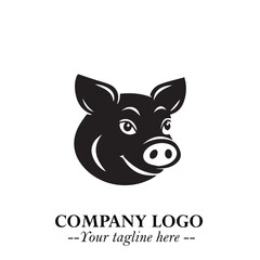 Head of Pig Logo Symbol in Black on the White Background with Simple Modern Animal Design
