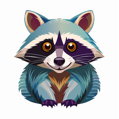 2D animation style Raccoon isolated on white
