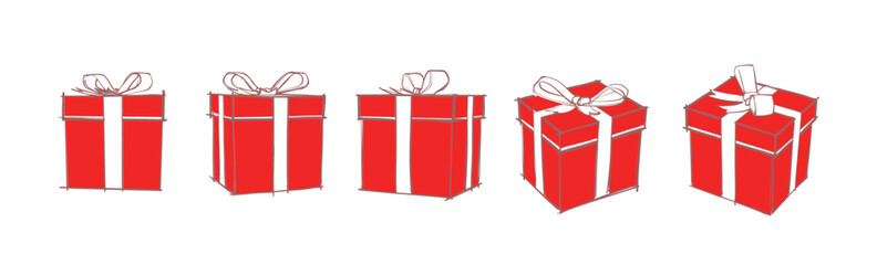 Red and white sketch of gift box with five angle in vector file 