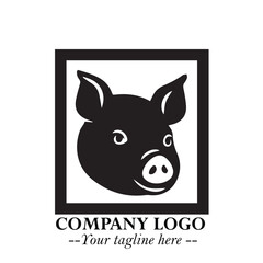 Head of Pig Logo Symbol in Black on the White Background with Simple Modern Animal Design