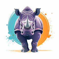 2D animation style Rhinoceros isolated on white