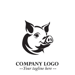 Head of Pig Logo Symbol in Black on the White Background with Simple Modern Animal Design