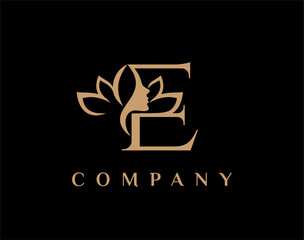 Letter E Beauty Face Lotus Flower Logo Design