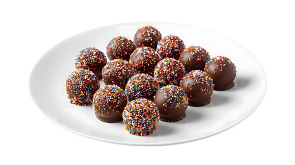 Delicious Chocolate Truffles with Sprinkles on a White Plate.
