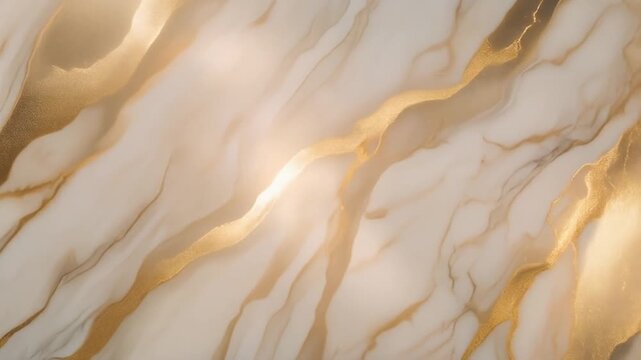 Elegant marble texture with subtle light reflections moving gently across the surface, beige and gold tones, minimal and luxurious mood, soft camera drift, perfect seamless loop.
