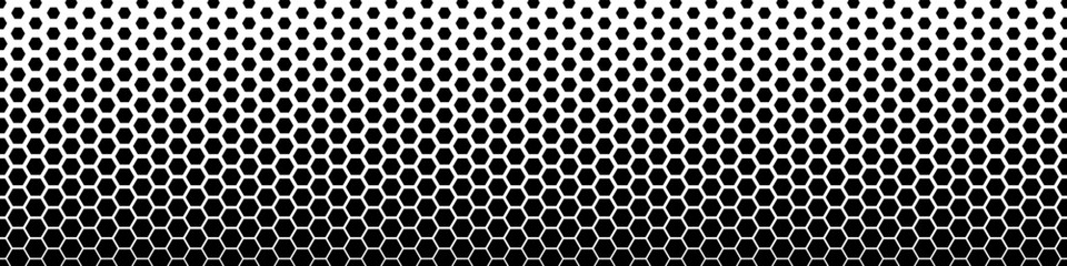 Hexagon fades halftone gradient vector pattern black color for banner, web site, poster, bussines card, visualization big data. Futuristic honeycomb abstract background vector 10 eps