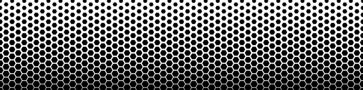 Hexagon fades halftone gradient vector pattern black color for banner, web site, poster, bussines card, visualization big data. Futuristic honeycomb abstract background vector 10 eps