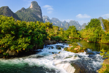 Beautiful karst landscape of Black Water River (Heishuihe, Heishui River) at Tongnayuwan (aka Anpingxianhe) in winter at Daxin, Chongzuo, Guangxi, China