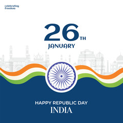 Republic Day, India, January 26, Social Media Creative Vector Design template