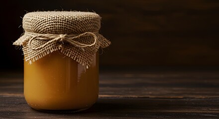 Burlap-Covered Dulce de Leche Jar in an Artisanal, Premium Scene
