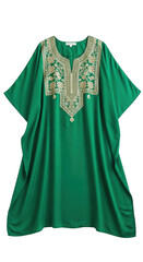 Green kaftan dress with embroidery design isolated on transparent background