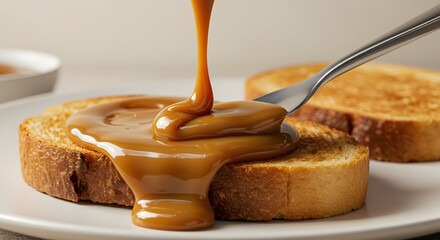 Delicious Macro Shot of Dulce de Leche Spreading on Warm Toast