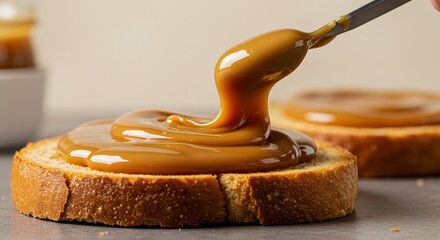 Comforting Close-Up of Dulce de Leche Melting onto Toast