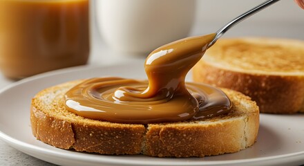 Warm Toast Covered Slowly with Rich Dulce de Leche