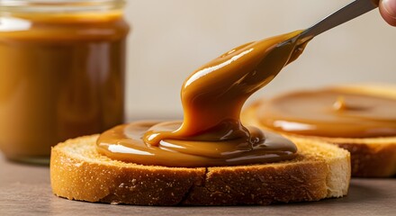 Comforting Scene of Warm Toast Topped with Dulce de Leche