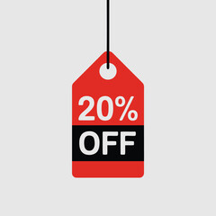 Red sale tag showing twenty percent off discount
