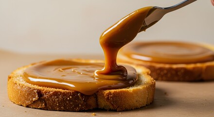 Warm and Comforting Moment of Dulce de Leche Spreading on Toast
