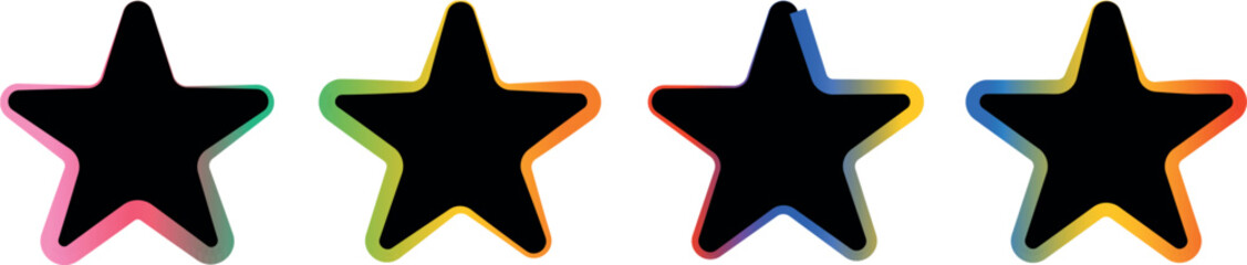 Vibrant Gradient Line Star Symbol Vector Set – Colorful Shining Star Icons for Web, App UI, Reviews, Badges, Labels and Creative Design Use