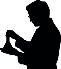 Black silhouette scientist holding beaker chemist laboratory