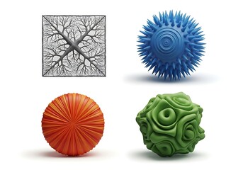 Abstract shapes and textures isolated on white background