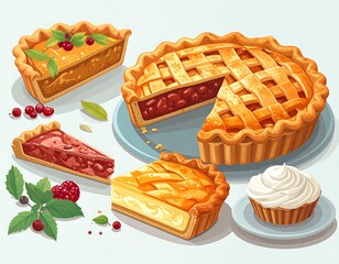 Assorted pies and a cupcake