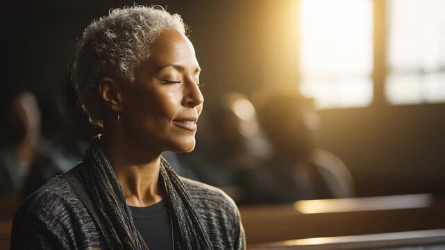 Emotional woman enjoying a moment of peace in a serene environment, perfect for wellness and mindfulness themes