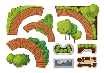 Garden path and landscape element design isolated on white background