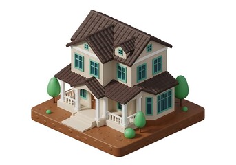 Stylized 3d model of a charming twostory house with a porch