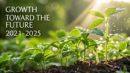 Growth and Future: Tender green shoots emerge from rich soil, a beacon of hope under the warm glow of the sun, and the bright promise of tomorrow.