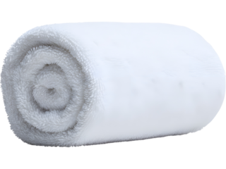 Soft rolled white towel isolated on transparent background, perfect for spa, hotel, or wellness visuals.