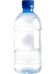 Fototapeta premium Clear plastic water bottle with blue cap isolated on transparent background, perfect for beverage or eco design visuals.