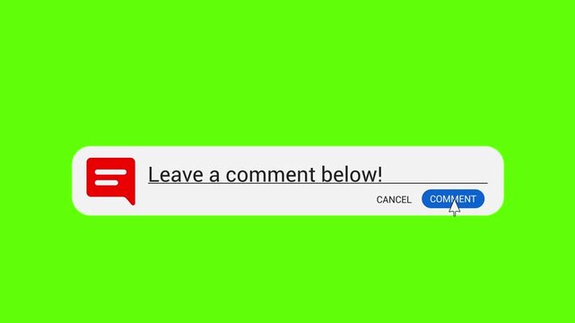 Button Leave a comment below green screen, chroma key 4k. Motion Graphics for social media