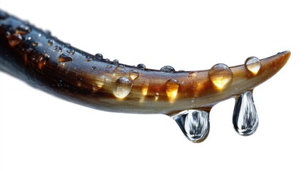 Water Drop on leaf: A captivating macro shot reveals the delicate dance of water droplets clinging to the edge of a leaf. Capturing the fresh and pure essence of nature's purity.