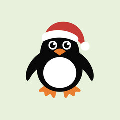Cute Cartoon Penguin Wearing a Santa Hat, vector, illustration.