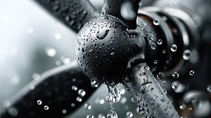 Rain-Kissed Rotor: Close-up of a drone's rotor, glistening with raindrops, showcasing the blend of technology and the elements.