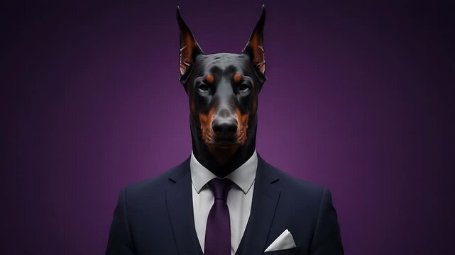 Elegant Doberman Businessmen: A Collection of Stylish Canine Professionals in Dark Suits with
