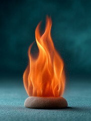 Vivid flames rising from a stone against a dark background.
