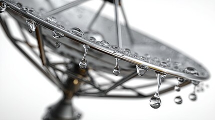 Antennae in the Rain: The close-up shot of a parabolic antenna, beads of water suspended delicately, creating a mesmerizing display of the interplay between technology and nature.