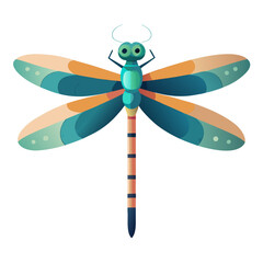Colorful cartoon dragonfly with large patterned wings and segmented body